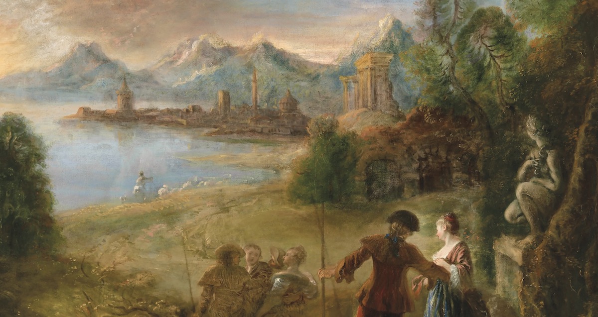 ANTOINE WATTEAU (VALENCIENNES 1684-1721 NOGENTE-SUR-MARNE) Le Pèlerinage a l’Ile de Cythère oil on canvas 38 1/8 x 45 5/8 in. (97 x 116 cm.) $2,500,000-3,500,000