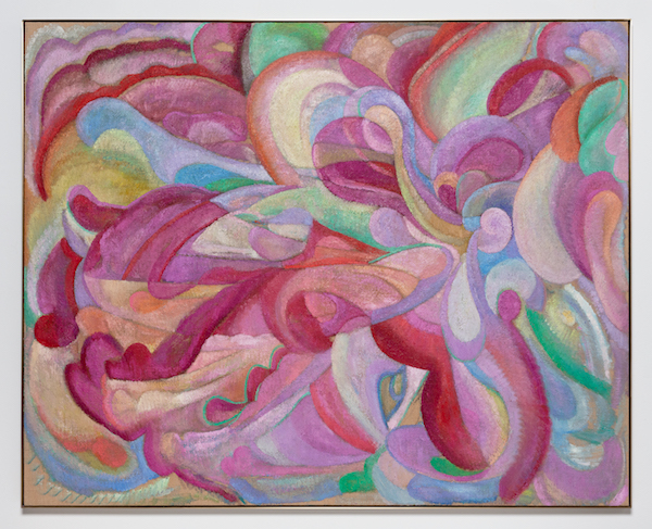 Yvette Coppersmith, Untitled Movement (Magenta), 2022, oil on jute, 123.5 x 154 x 4 cm (framed). Image courtesy the artist and Sullivan+Strumpf